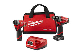 2598-22 Milwaukee M12 FUEL 2-Tool Combo Kit, 1/2'' Hammer Drill and 1/4'' Hex Impact Driver