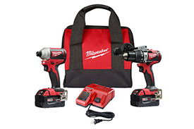 2893-22 Milwaukee M18 Brushless 2-Tool Combo Kit, Hammer Drill/ 3-Speed Impact Driver