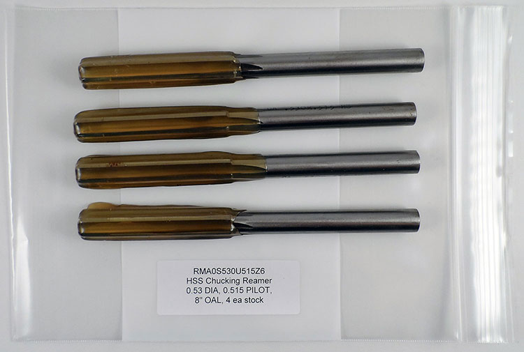 Chucking Reamer, .5300 Diameter, 0.5150 Pilot, HSS, 8'' OAL, RMA0S530U515Z6